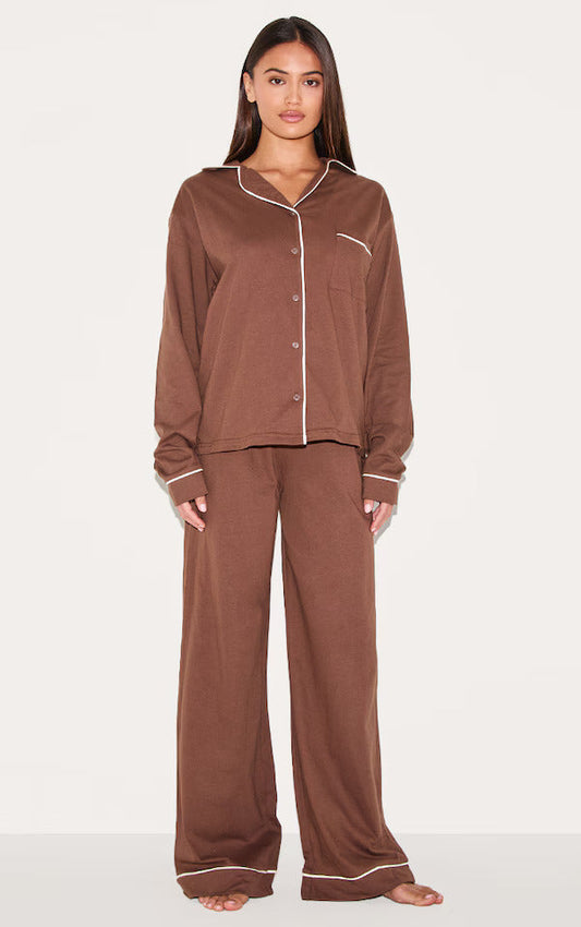 Bust-Friendly Chocolate Dream Piped - PJ Set - Aurelivy