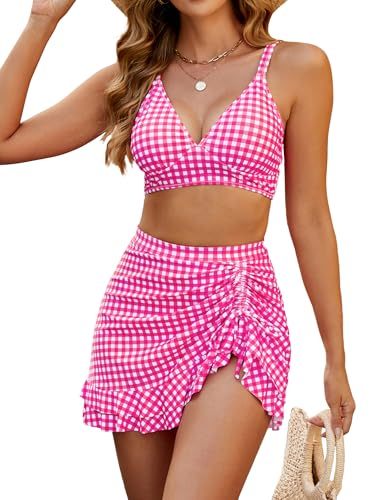 Maillot 2 pièces taille haute dos nu avec jupe froncée tendance