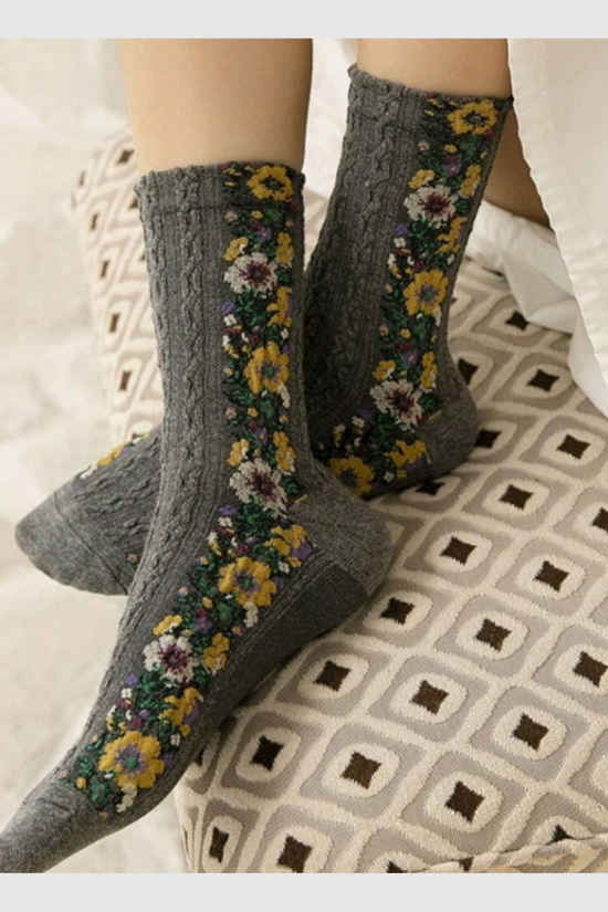 Pack 5 paire - Chaussettes à Fleurs Brodées Vintage