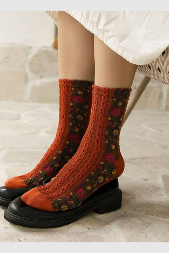Pack 5 paire - Chaussettes à Fleurs Brodées Vintage