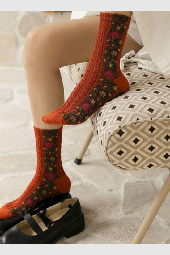 Pack 5 paire - Chaussettes à Fleurs Brodées Vintage