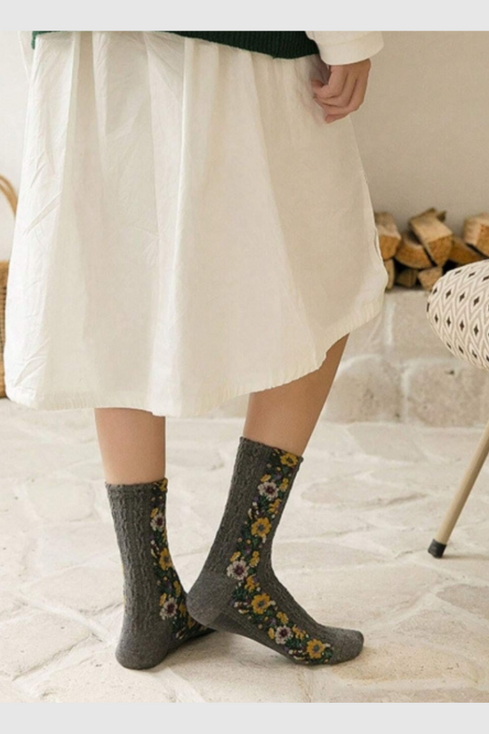 Pack 5 paire - Chaussettes à Fleurs Brodées Vintage