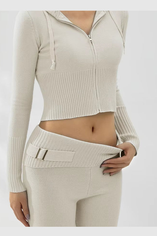 Ensemble Lounge Côtelé Confort – Hoodie Zippé & Pantalon Taille Haute