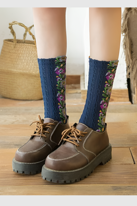 Pack 5 paire - Chaussettes à Fleurs Brodées Vintage