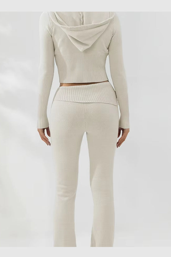 Ensemble Lounge Côtelé Confort – Hoodie Zippé & Pantalon Taille Haute
