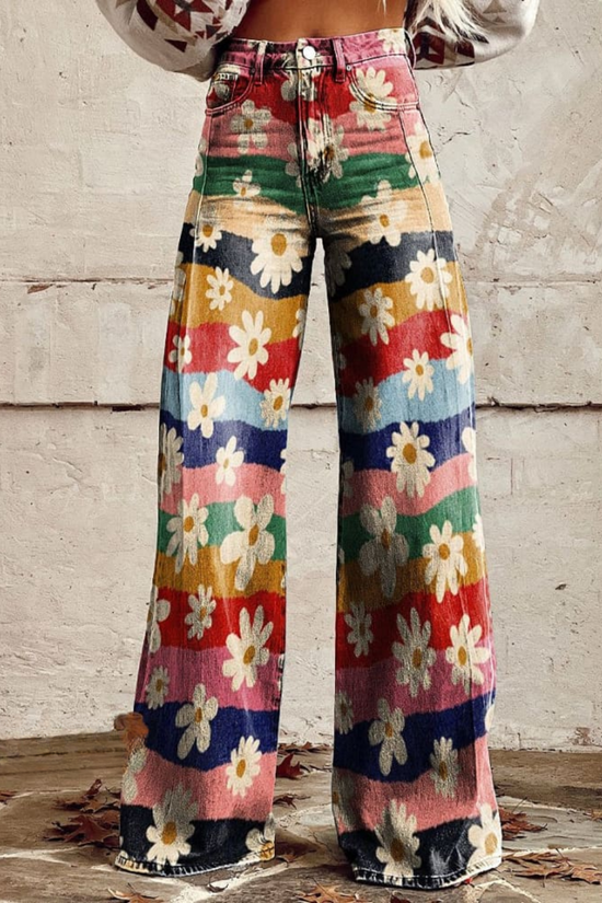 LÉON | Pantalon Rétro Floral Élégant et Confortable