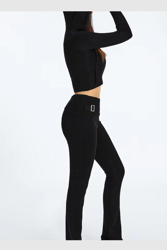 Ensemble Lounge Côtelé Confort – Hoodie Zippé & Pantalon Taille Haute