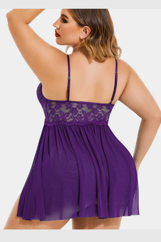 Nuisette Grande Taille en Maille à Col V et Fentes Latérales