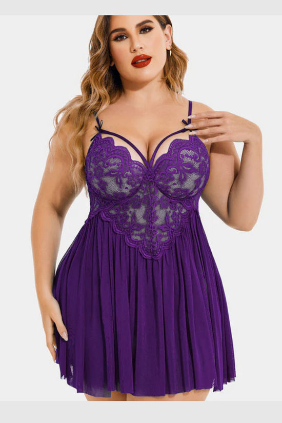 Nuisette Grande Taille en Maille à Col V et Fentes Latérales