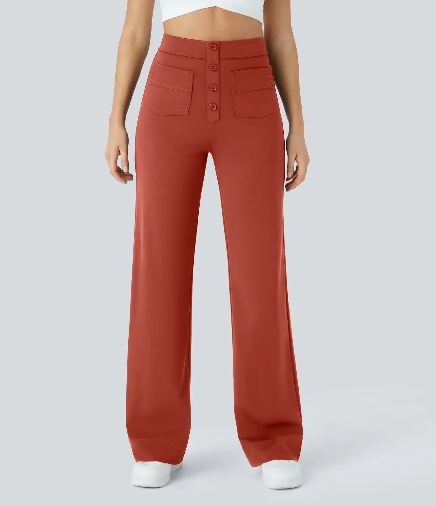 Pantalon décontracté à jambe droite et taille haute QuebecPanier™