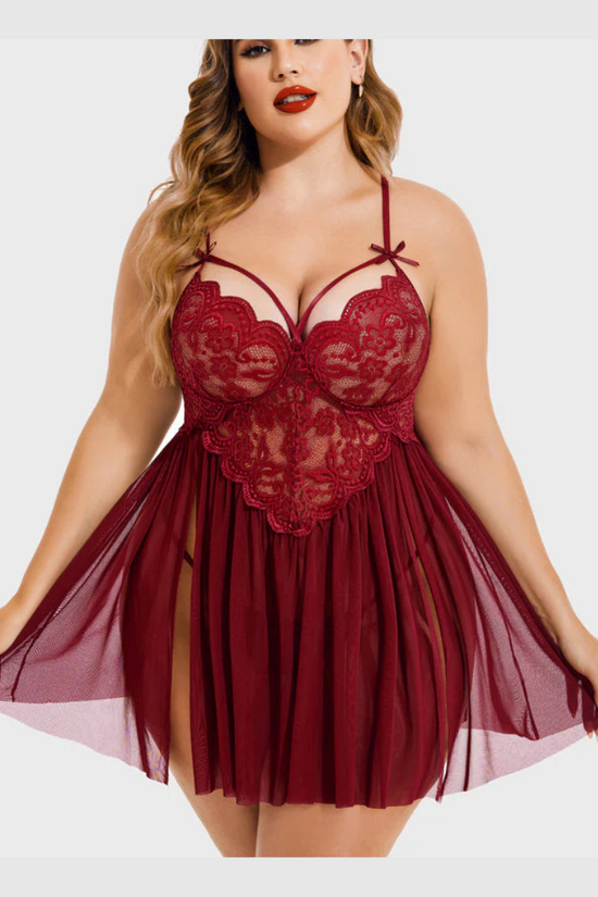 Nuisette Grande Taille en Maille à Col V et Fentes Latérales