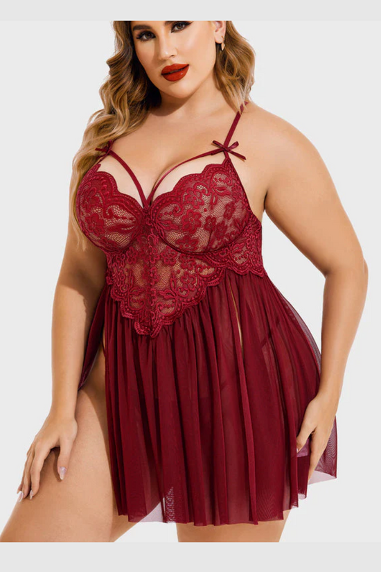 Nuisette Grande Taille en Maille à Col V et Fentes Latérales