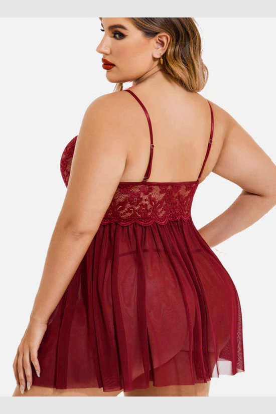 Nuisette Grande Taille en Maille à Col V et Fentes Latérales