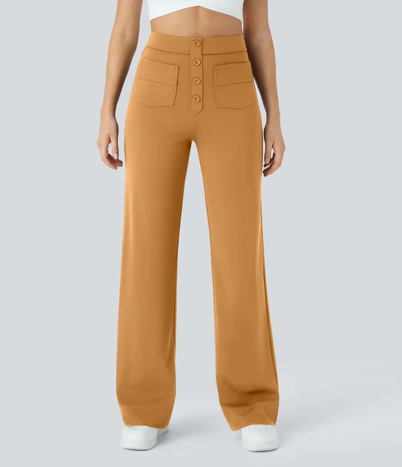Pantalon décontracté à jambe droite et taille haute QuebecPanier™