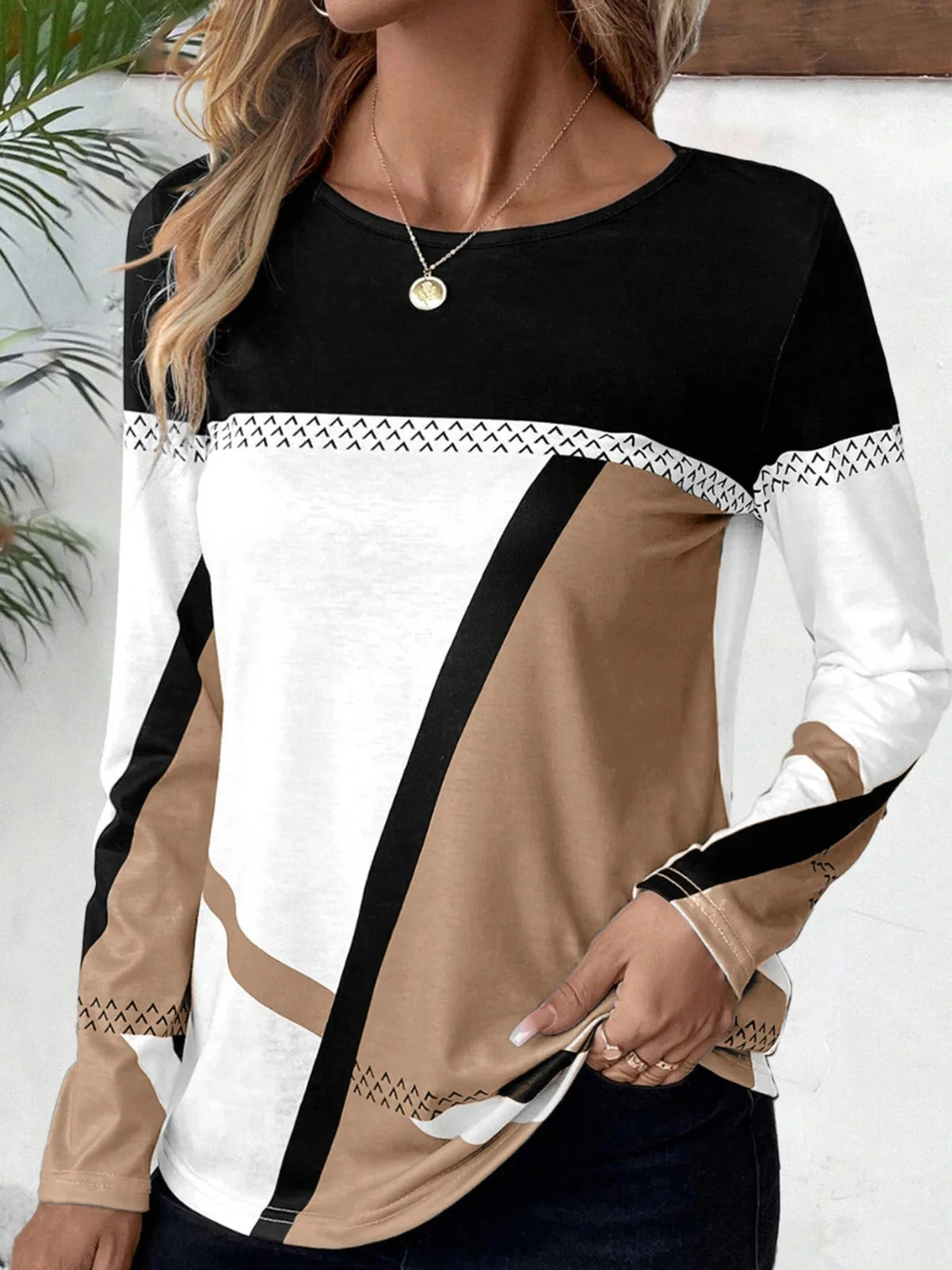 MIA | Blouse Élégante à Manches Longues et Blocs de Couleur