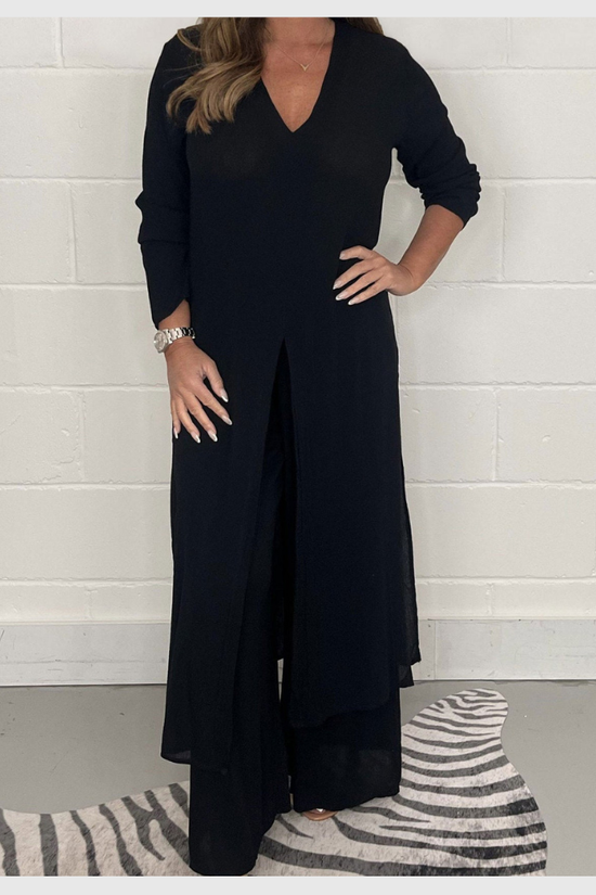 Ensemble Femme Élégant Haut Long et Pantalon Uni