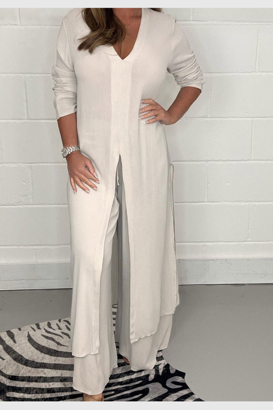Ensemble Femme Élégant Haut Long et Pantalon Uni
