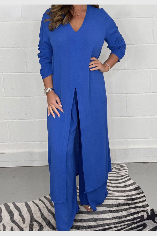 Ensemble Femme Élégant Haut Long et Pantalon Uni