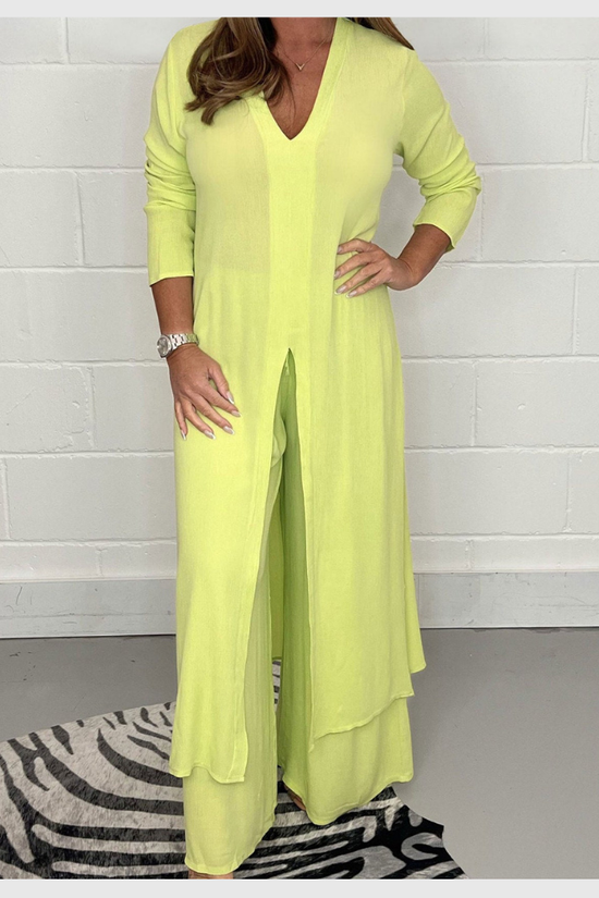 Ensemble Femme Élégant Haut Long et Pantalon Uni