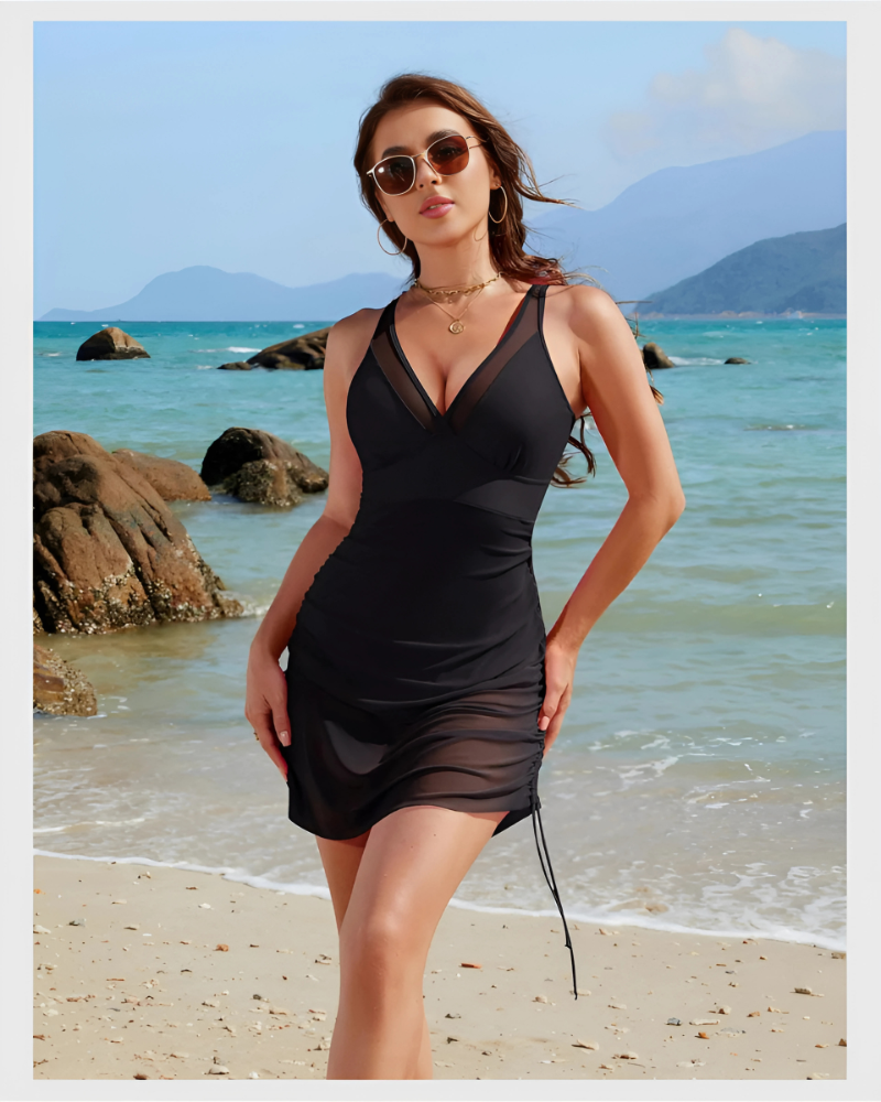 Maillot de bain enveloppant en maille transparente