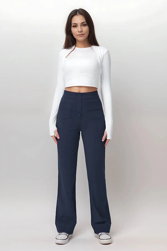 Pantalon décontracté à jambe droite et taille haute QuebecPanier™