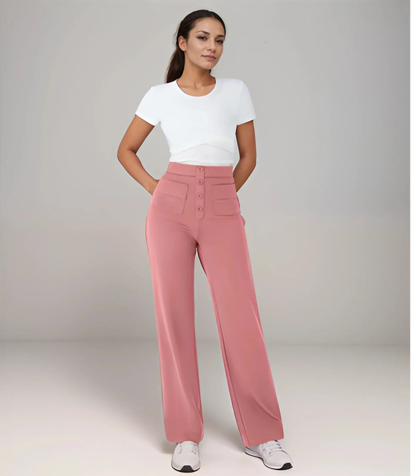 Pantalon décontracté à jambe droite et taille haute QuebecPanier™