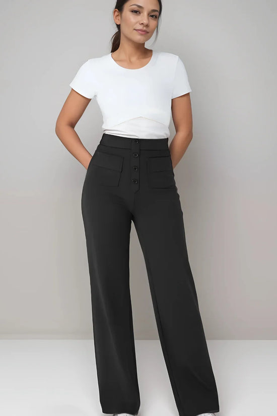 Pantalon décontracté à jambe droite et taille haute QuebecPanier™