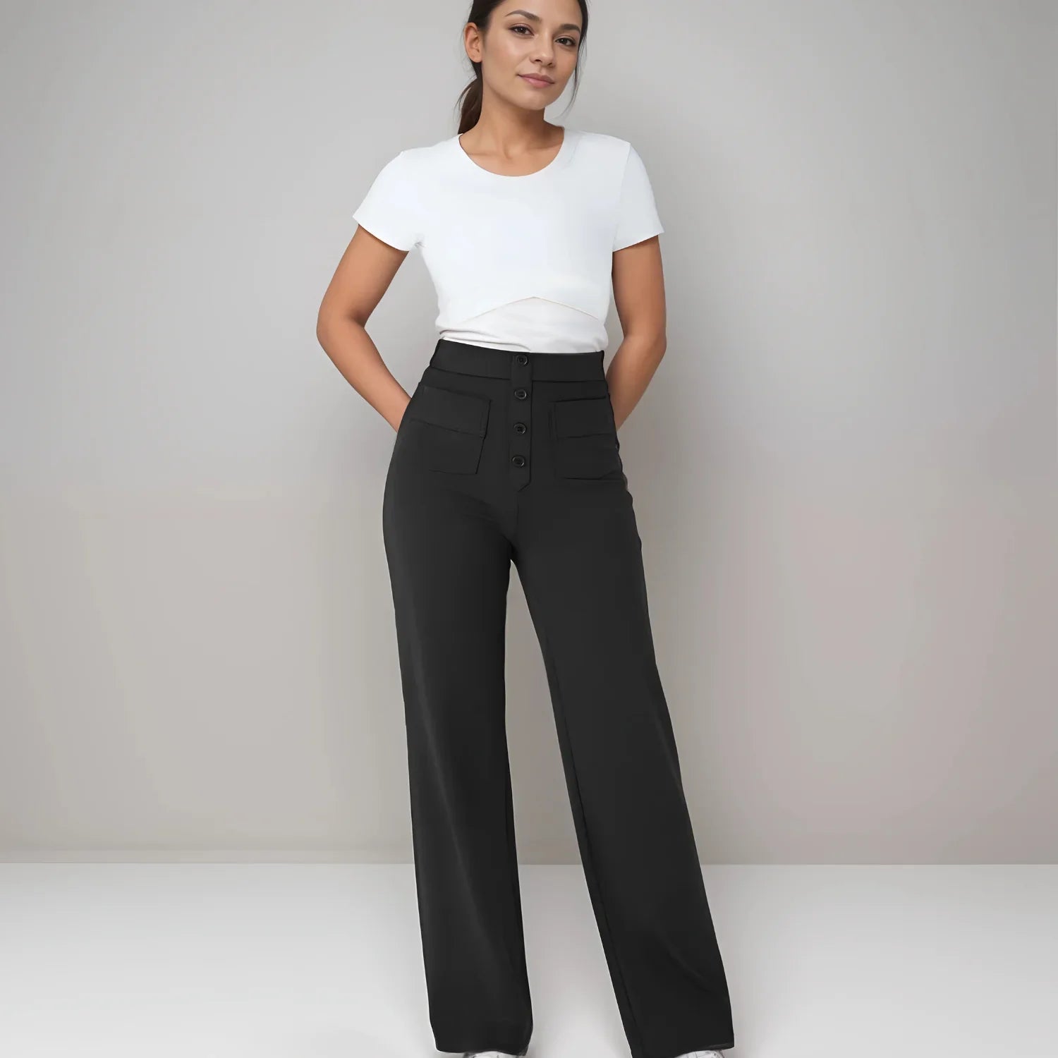 Pantalon décontracté à jambe droite et taille haute QuebecPanier™