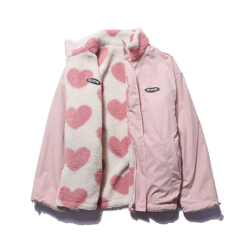 Hannah | Veste Réversible en Polaire à Motifs Cœur