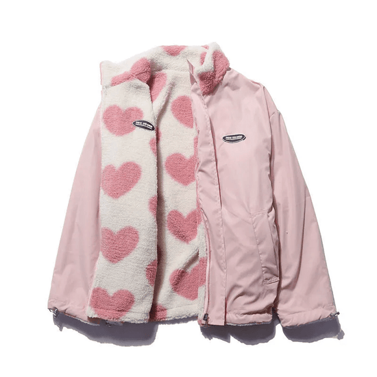Hannah | Veste Réversible en Polaire à Motifs Cœur