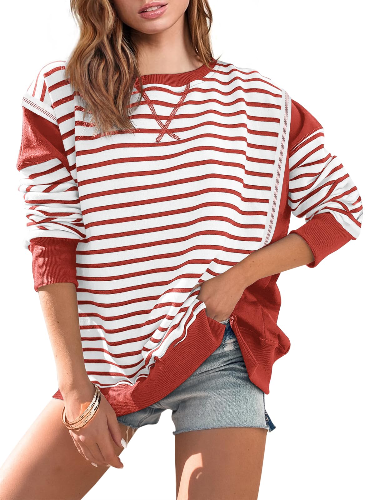 Léo | Sweatshirt Oversize Chic et Décontracté à Rayures Colorées