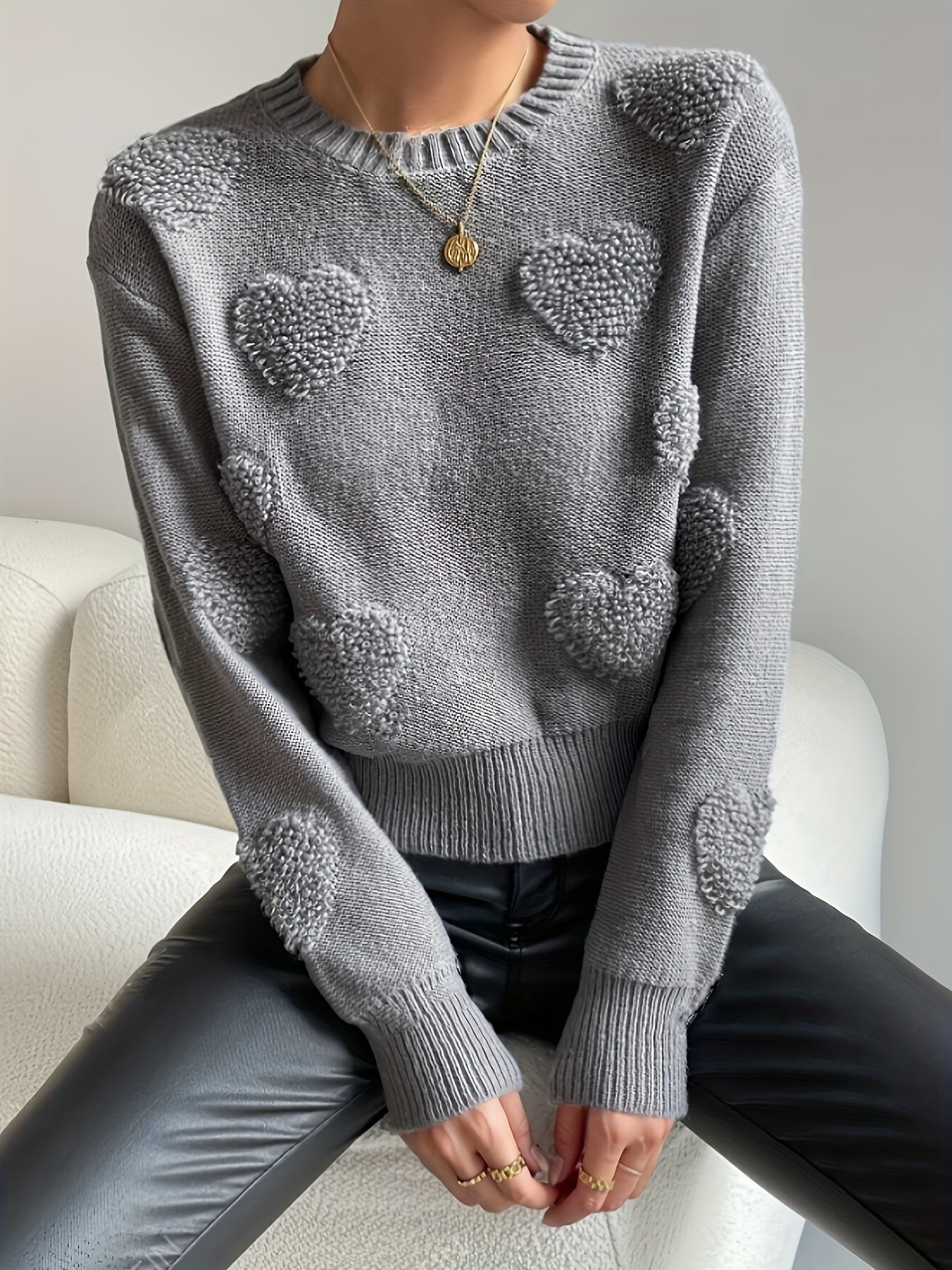 LILY | Pull Tricoté Élégant avec Motif Cœur – Doux et Tendance