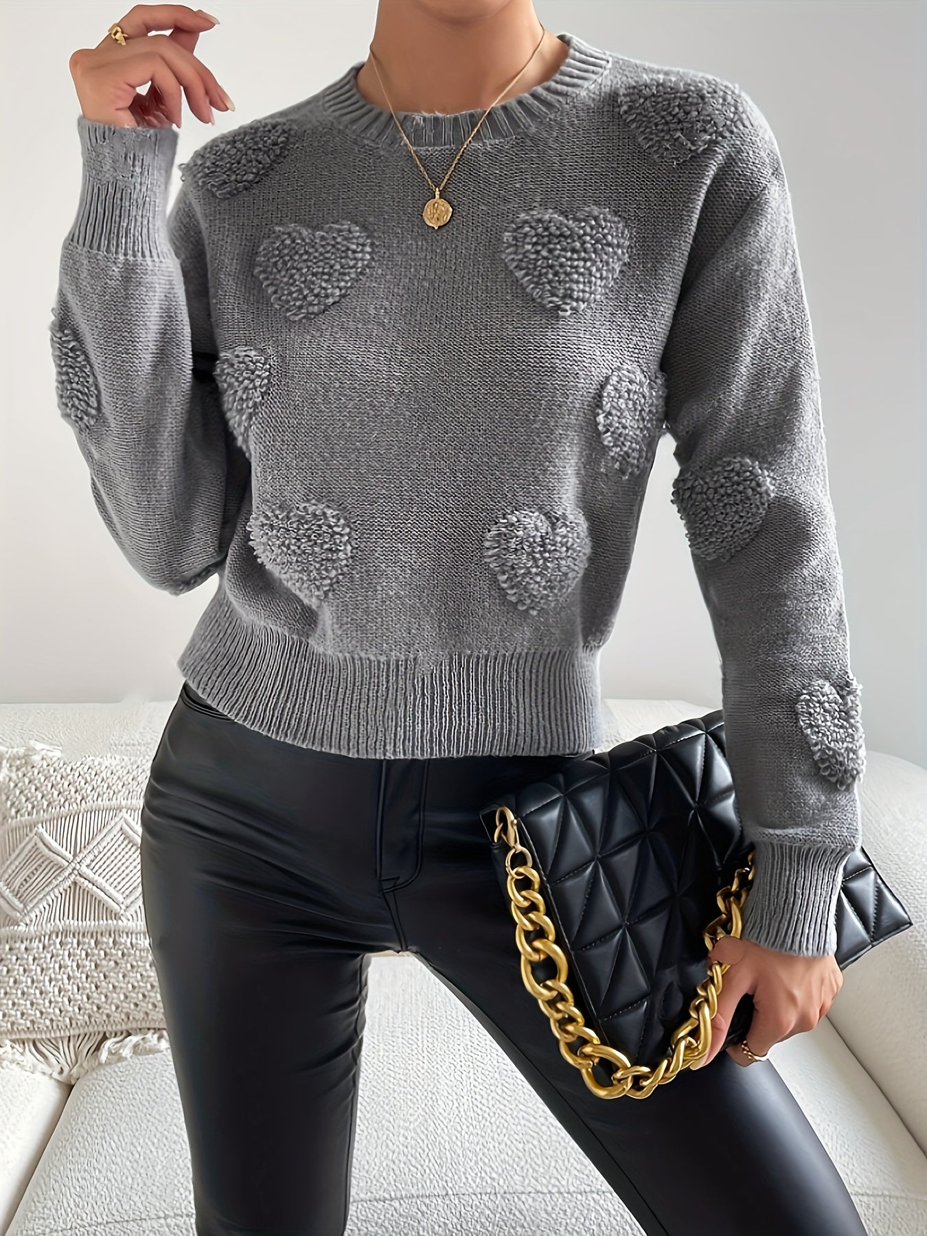 LILY | Pull Tricoté Élégant avec Motif Cœur – Doux et Tendance
