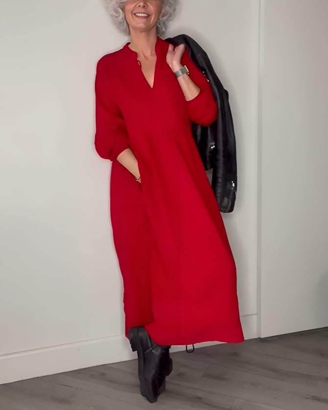 Linda | Robe Élégante à Col V et Coupe Flatteuse