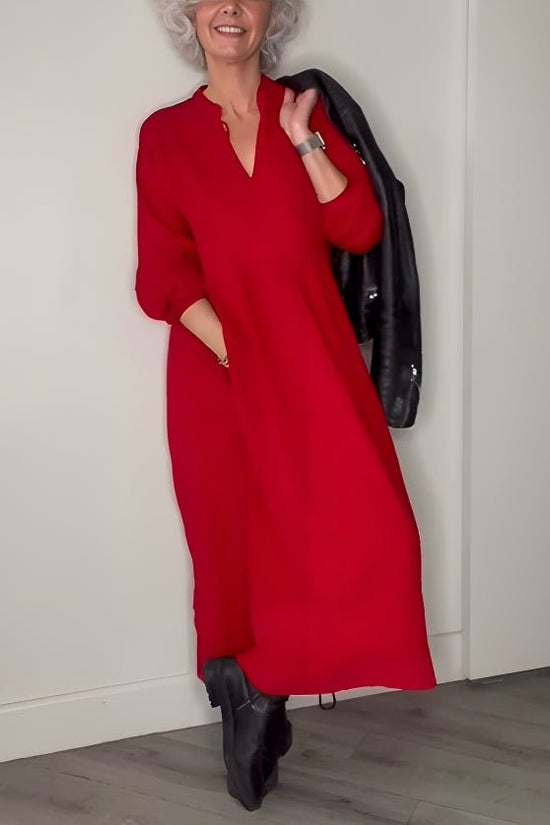 Linda | Robe Élégante à Col V et Coupe Flatteuse
