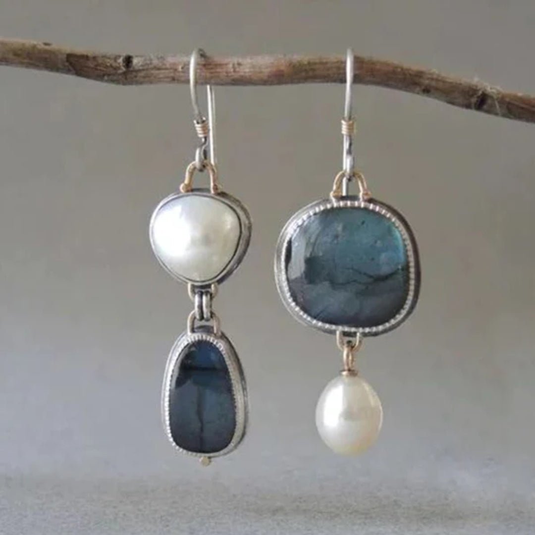 LUNA | Boucles d'Oreilles Vintage Élégantes avec Détails Bleus