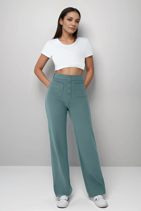 Pantalon décontracté à jambe droite et taille haute QuebecPanier™