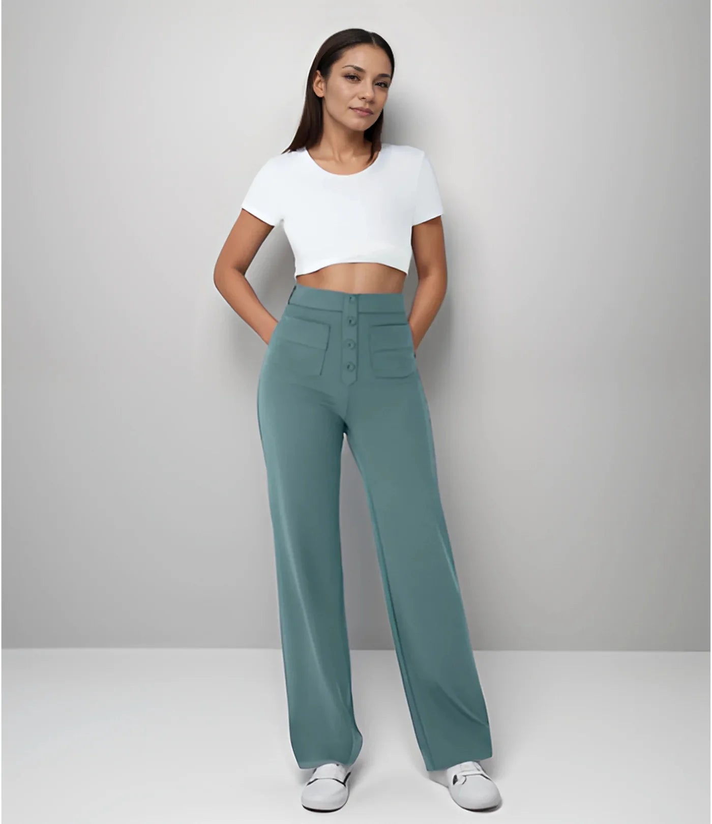 Pantalon décontracté à jambe droite et taille haute QuebecPanier™