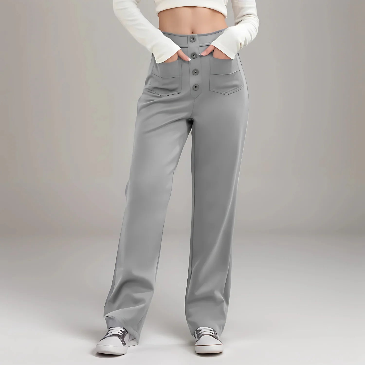Pantalon décontracté à jambe droite et taille haute QuebecPanier™