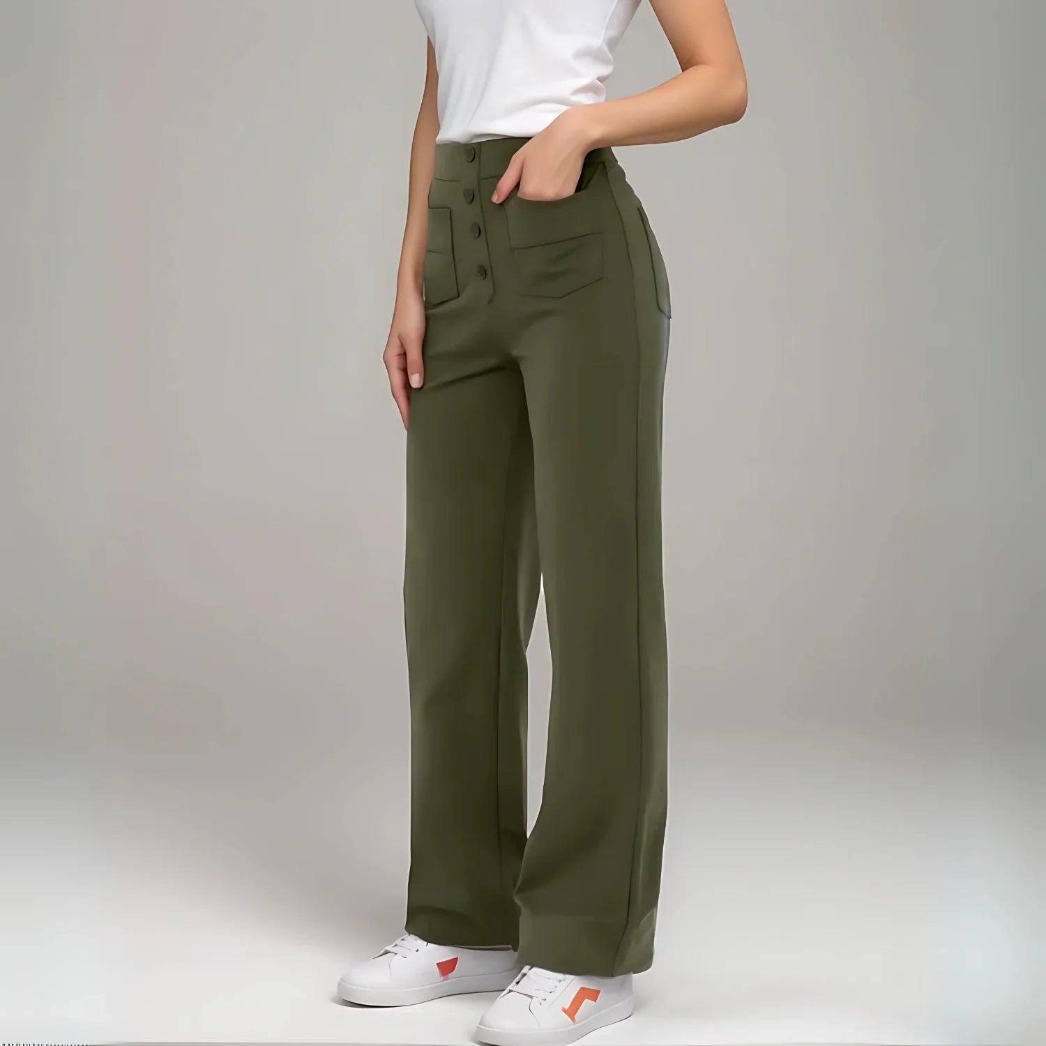 Pantalon décontracté à jambe droite et taille haute QuebecPanier™