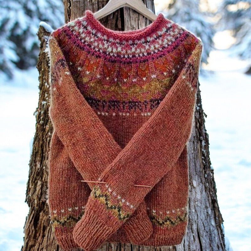 SARAH | Pull Vintage à Col Rond et Jacquard Islandais