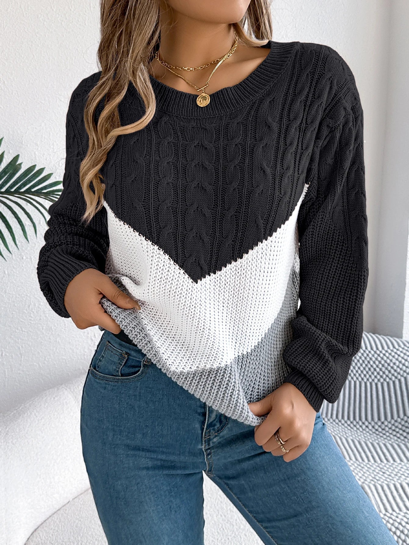 Spencer | Pull en maille torsadée en chevrons