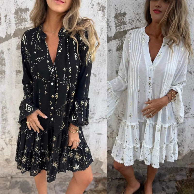CARINA | Robe Midi Géométrique Élégante avec Col en V