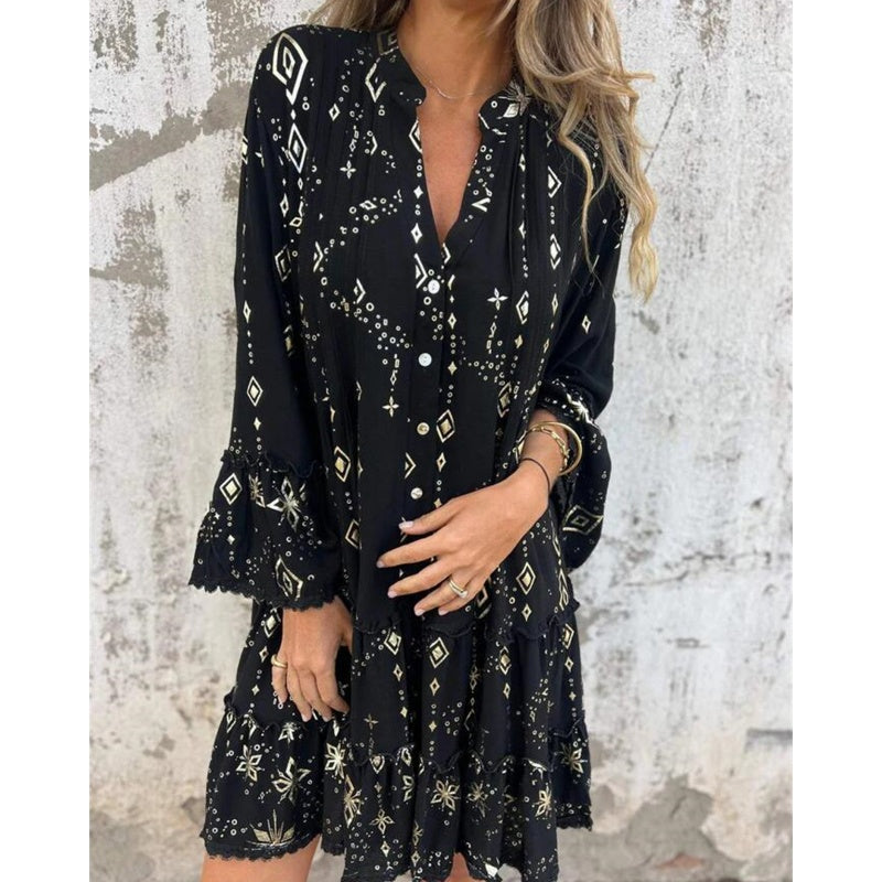 CARINA | Robe Midi Géométrique Élégante avec Col en V