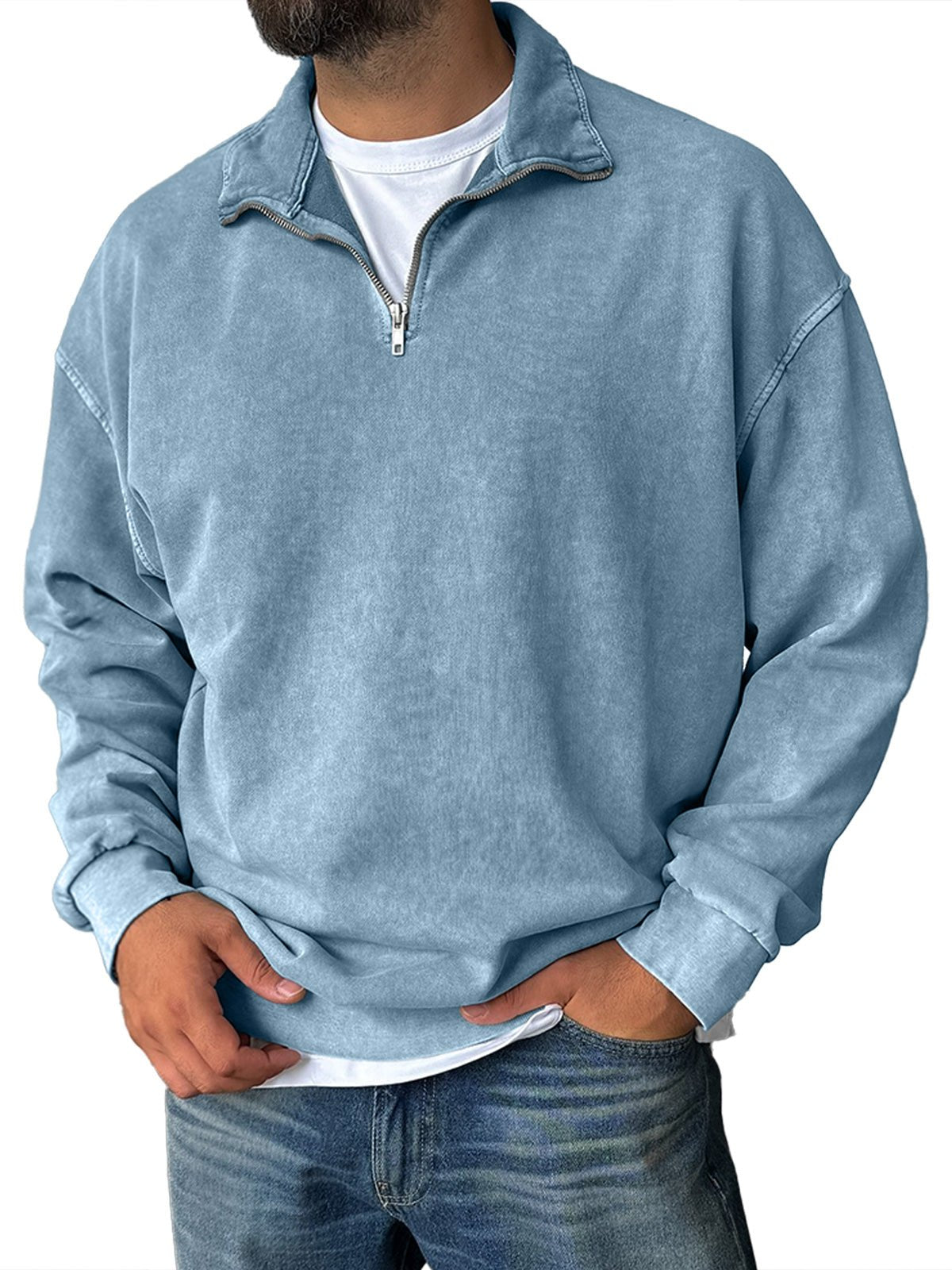 VECHO | Sweatshirt Rétro Zippé à Col Montant